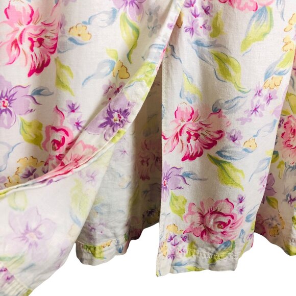 Vtg Liz Claiborne Women's Midi Dress Sz 4 Floral Linen Blend Button Front Cottag - Picture 6 of 8